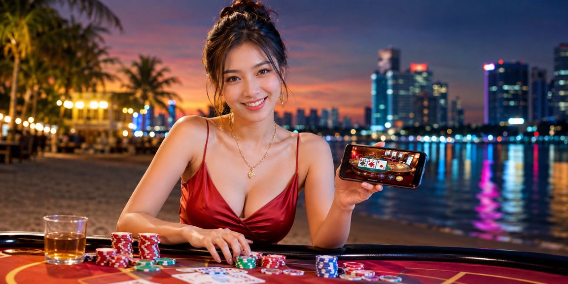 Nhóm bạn thư giãn và xem kết quả cá cược thể thao tại bãi biển Vũng Tàu